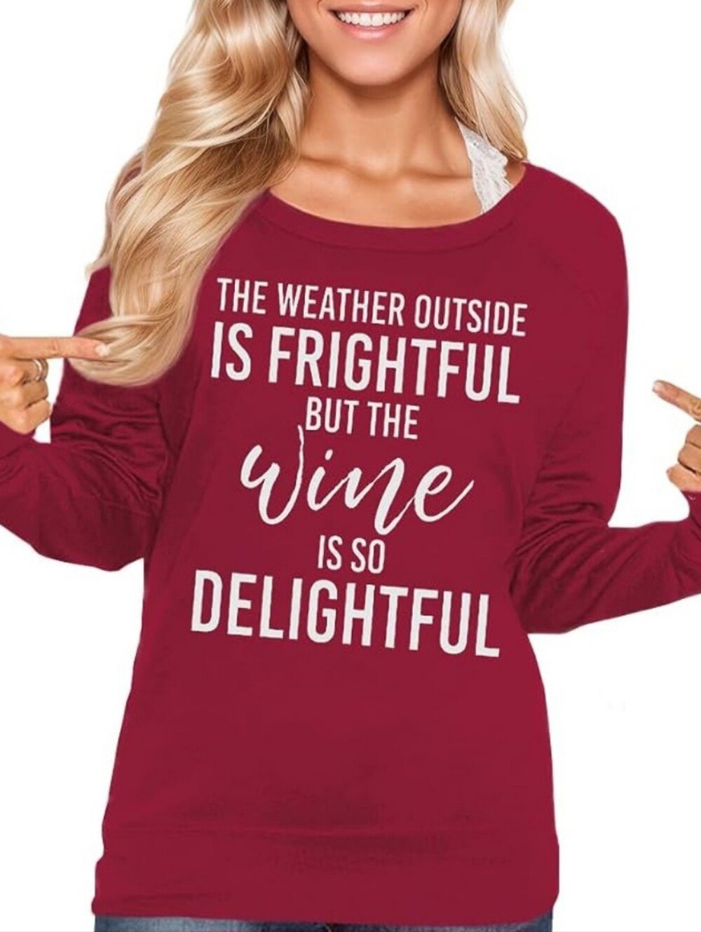 Women's Burgundy Graphic Pullover Sweatshirt - Wine Quote
